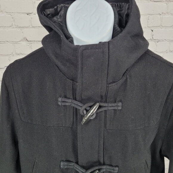 Dockers Black Wool Blend Insulated Hooded Knit Collar Toggle Zip Coat Medium M - Picture 7 of 15